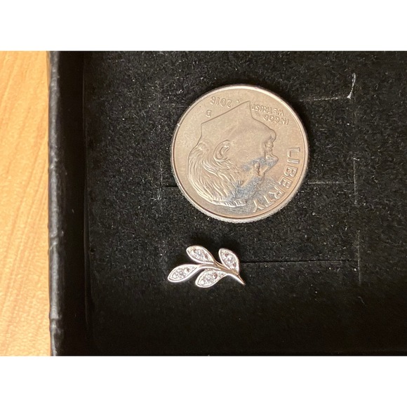Silver Tone Crystal Leaf Stud Earrings Dainty Olive Branch Nature Inspired Studs - Picture 3 of 4
